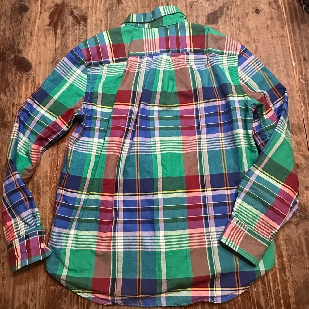 Polo Ralph Lauren Boy's Button-Down Long Sleeve Oxford Plaid Green M (10-12)